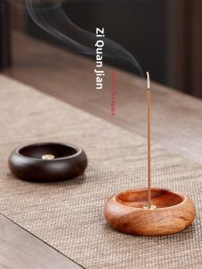 Mini Wooden Incense Holder 4-Hole Bowl Style Travel Friendly Edge Mounted Black Ebony Wood Incense Stand Chinese Style Home Decor