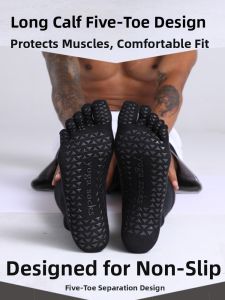 Men Moisture-wicking Anti-slip Pilates Yoga Socks 5 Toes Mid-calf