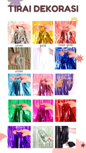 MG TIRAI PESTA Tirai Dekorasi Kantor Kelas Pesta Ulang Tahun Tirai Rumbai Plastik Chrome Foil 195 x 99 Cm Foil Curtain Backdrop