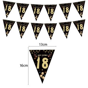 18 21 30 40 50 60 70 80th Birthday Party Decoration Classic Black Gold Flag Banner Pennant