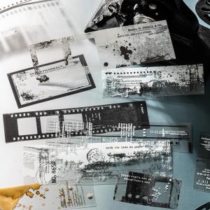 Nhớ Lại PET Sticker Đen Trắng Phim Mail Stamp Dải Sọc Mờ Chất Liệu Dán Journaling Dán Hình Ảnh Dán Hình Khối