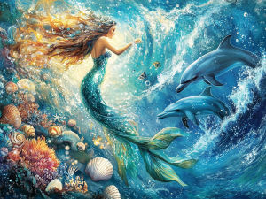 Huacan Mermaid Dolphin Diamond Painting Underwater Animals New 2026 Full Square Round Drill Wall Decor Handmade Gift
