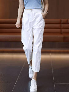 White Denim Harlan Casual Pants Womens Summer Thin High Waist Loose Small Size Slimming Nine-Piece Straight Leg Jeans