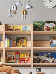 Kids Bookshelf Standing Picture Book Shelf Reading Room Home Use Baby Storage Rack Solid Wood Small Book Closet