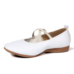 Genuine Leather Dance Shoes Womens Flat Bottom Red Mom Square Dance Shoes Soft Bottom Low Cut Ankle Strap Square Heel