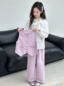 MPW | Fashionable Three-Piece Set For Girls Korean Style Vest Shirt Autumn Clothes For Children Ages 3-14 Machine Washable Lightweight
