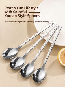 Long Handle 316 Stainless Steel Spoon for Eating Melon High Aesthetic Value Home Use Childrens Personal Dining Spoon