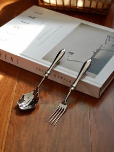 Elandar French Court Style Roman Column 1810 Stainless Steel Dessert Fork Spoon High End Sweet Course Shell Pattern Cutlery