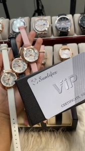 SUNLIFEX Jam Tangan Wanita Tali Kulit Anti Air Retro Vintage Quartz Jam Tangan Cewek Free Box 8005