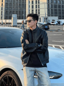 LIUBU | Black Stand Collar PU Leather Jacket Mens Trendy Short Style
