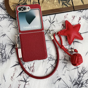 Retro Flower Pattern Rope Wrist Strap Phone Case Leather for Samsung Galaxy Z Flip7 Flip7fe Z Flip6 Flip5 Hinge Protective Cover