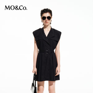 MO&Co. | Summer Work Dress Wide Shoulder Waist Cinching Pleated Skirt