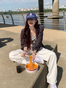 มินิมอลสูง เอว ขากว้างบริสุทธิ์ สีขาว เดนิม กางเกง ผู้หญิง หลวม หลากหลาย SNOOZE บรรยากาศเกาหลีฤดูใบไม้ร่วง 2024 สินค้าใหม่