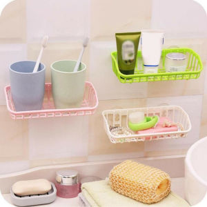 Kitchen Drain Rack With Double Suction Cup Bathroom Basket Shelf Plastic Adhesive Basket Suction Wall Shelf Home Storage Rack