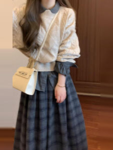 French Elegant Sweater Dress Set Womens Fashion Autumn Winter 2025 Slimming Korean Style Long Skirt Ensemble Sweet Style