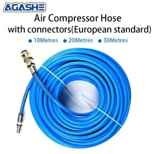 AGASHE 3-in-1 air compressor hose with quick connector 10/20/30 meters - flexible reinforced PU tube 8x5mm