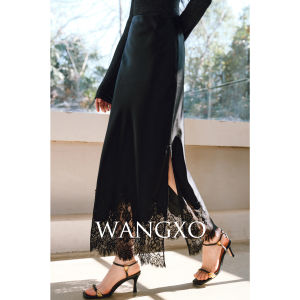 WANGXO | Chân Váy Chất Lượng Cao Có Đính Ren Acetate Bạc Bóng