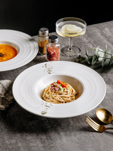 Pure White Ceramic Pasta Plate Saucer Plate Straw Hat Plate and Bowl Italian Pasta Dish Western Style Soup Plate Western Restaurant Tableware