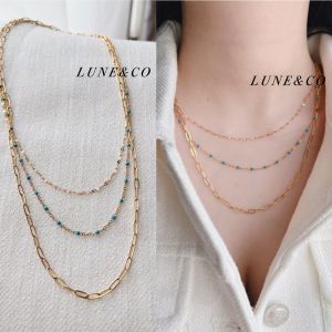 Kalung Rantai Titanium Trending Vintage Korean Style Tiga Layer