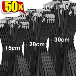 50 cái Cáp thép không gỉ quan hệ kim loại tự khóa buộc dây đai đen chịu lực cao Dây cáp Tie xả quấn Nhẫn