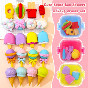 Bento Box Dessert Eraser Set Multi Color Labubu Push Erasers Student Learning Office Rubber Stationery
