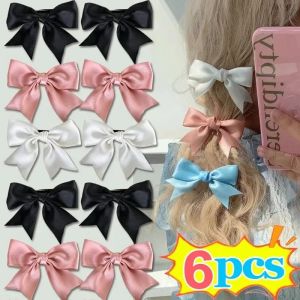 4/6pcs Elegant Bow Ribbon Bobby Pin Hair Clip Kawaii Bowknot Fashion Simple Solid Satin Spring Barrettes Cute Headband Hairpins Girls Hair Accessories