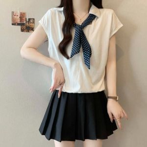 SHIMANQING | Polka Dot Tie Sleeve Short Sleeve Oversized Faux Layer Shirt