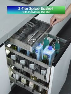 3-Tier Kitchen Spice Basket Cabinet Organizer Pull Out [Soft Close]