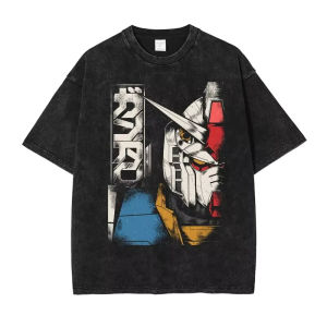 Bandai | 2026 New Gundam Mobile Suit Quality T-Shirt Men and Women Cotton Vintage Washed Print Retro Streetwear Sports Fashion Tops