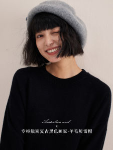 Warm Winter Beret Hat 100% Wool Large Head Size Small Face Effect Woolen Womens Hat Winter New Style Small Fragrance Wind