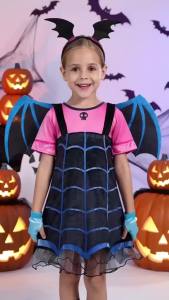 Cute Vampire Costumes Kids Girl Bat Themed Clothes Birthday Dress for Girls Christmas Carnival Halloween Costumes Set