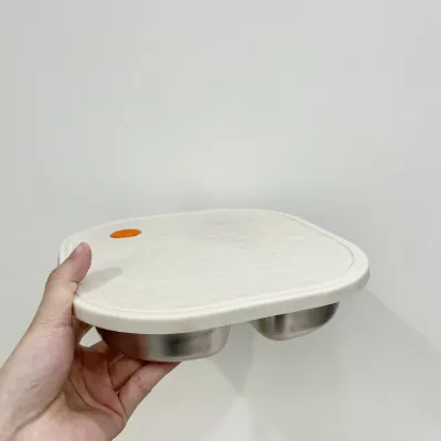 Childrens 304 Stainless Steel Compartmentalized Dinner Plate with Lid Portable Lunch Tray Baby Eating Cartoon Plate Food Grade