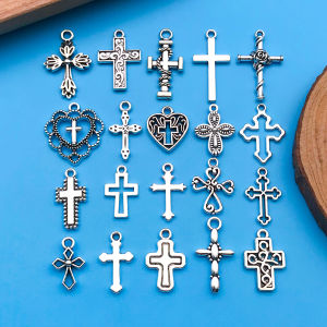 Mix 20pcs Antique Silvery Cross Series Fashion Charms Jewelry Making Pendants DIY Back to School Halloween Fashion Accessories