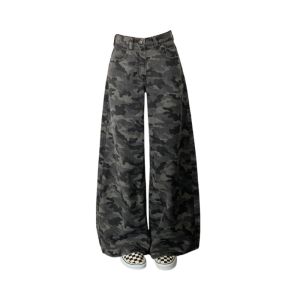 Casual High Waist Wide Leg Jeans Pants US Style Fashion High Street Womens Cargo Pants Loose Fits Straight Leg Trousers