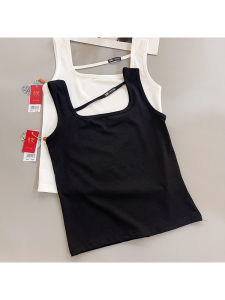 GUFY Cotton Off-Shoulder Crop Top Womens Inner Wear Vest Asymmetrical Design Breathable Summer Fashion Hollow out Patchwork