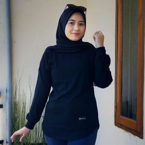 Kaos Atasan Oversize Lengan 3/4 Motif Garis Bahan Katun