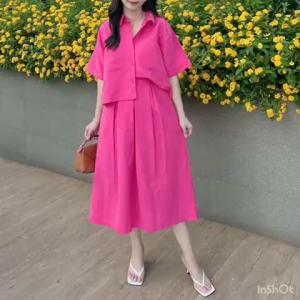 SJM SET ROK WANITA BAHAN KATUN LINEN PREMIUM LENGAN PENDEK KOREAN STYLE 358