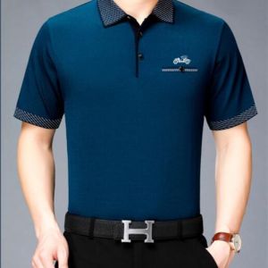 Mens Silk Polo Shirt Short Sleeve Flip-Collar Loose Fit Dad Clothes Business Casual Style Summer T-Shirt Cool Feeling