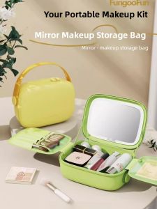 Smart LED Light Makeup Bag Womens Portable Travel Waterproof High Capacity Cosmetic Case Large Size Mirror Included
