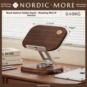 NORDIC MORE | Solid Wood Portable Adjustable Folding 360 Degree Rotatable Tablet and Phone Stand