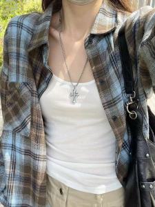 Áo Sơ Mi Kẻ Caro Dáng Rộng Cổ Polo Tay Dài Thường Ngày Cho Nữ Mùa Xuân Thu Thường Ngày Đi Làm Áo Khoác Ngoài Thời Trang