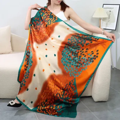 Khăn Lụa In Hoa Nữ 110cm Chất Liệu Satin Chống Nắng Bảo Vệ Cổ Khăn Quàng Cổ Vuông Lớn Dùng Cho Mùa Xuân Hè Thu