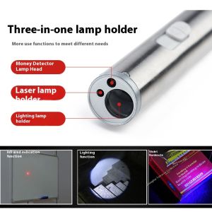 KS ไฟฉายขนาดเล็กชาร์จไฟฟ้าได้ USB พร้อมเครื่องตรวจจับเงินยูวี LED สำหรับตั้งแคมป์