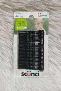 Scunci No Slip Grip Bobby Pins 48pcs Black Hair Pins All Day Hold Wavy Grip Styling Clips