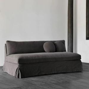 Japanese Wabi-Sabi Style Fabric Sofa Double Three-Seater Linen No Armrests for Homestay Apartment Small Layout Living Room