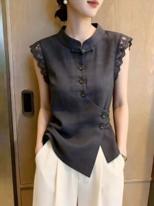 XUECAIQI | Lace Spliced Sleeveless Blouse