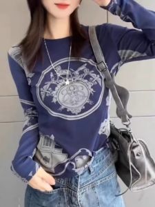 Slim Fit Long Sleeve Cotton T-Shirt Korean Style Commute Design plus Size Womens Fashion Autumn Weight Loss Base Shirt Top