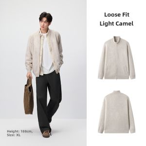 Semir | Mens Loose Semi High Collar Raglan Sleeves Knit Cardigan