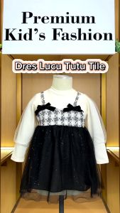 KID FASHION Dress Anak Perempuan Lengan Panjang Katun Polos Tile Pita Rajut O-Neck Premium 1-4 Tahun