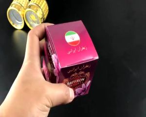Bộ hộp giấy và hũ thủy tinh mạ vàng đựng saffron 8-10g TẶNG NHÍP GẮP NHỰA TRONG